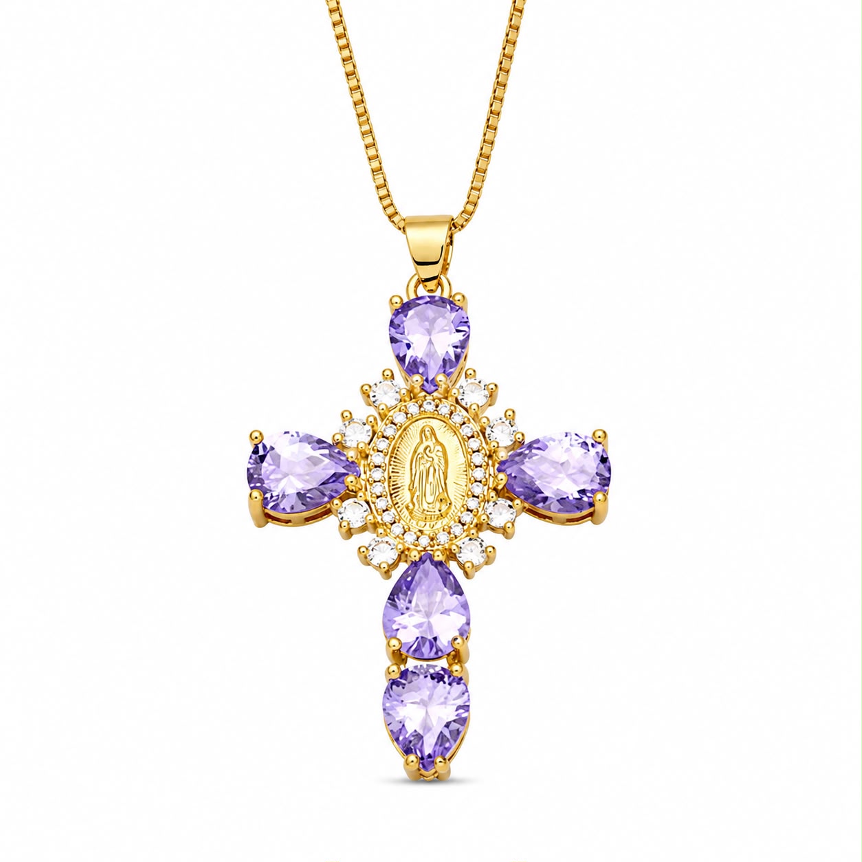 Lila Gold Maria Kreuzkette